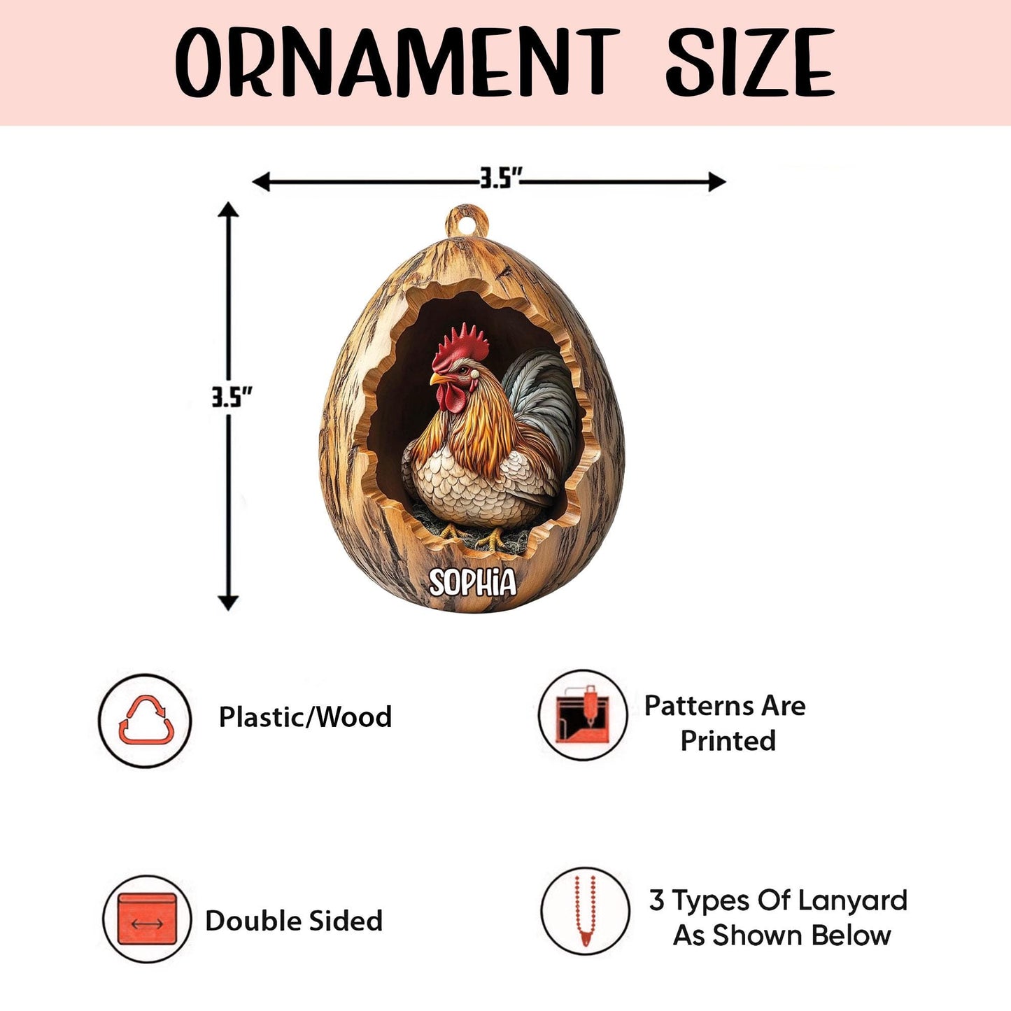 Personalized Rooster 2D Flat Ornament, Custom Farmhouse Christmas Tree Ornament, Chicken Christmas Home Decor, Xmas Gift for Farmer