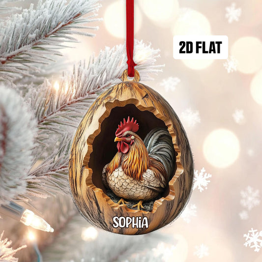 Personalized Rooster 2D Flat Ornament, Custom Farmhouse Christmas Tree Ornament, Chicken Christmas Home Decor, Xmas Gift for Farmer