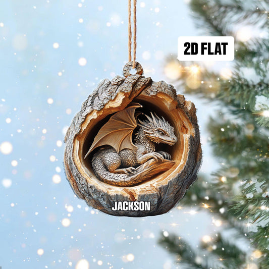 Personalized Dragon 2D Flat Ornament, Custom Name Christmas Tree Ornament, Dragon Christmas Home Decor, Xmas Gift for Dragon Lover