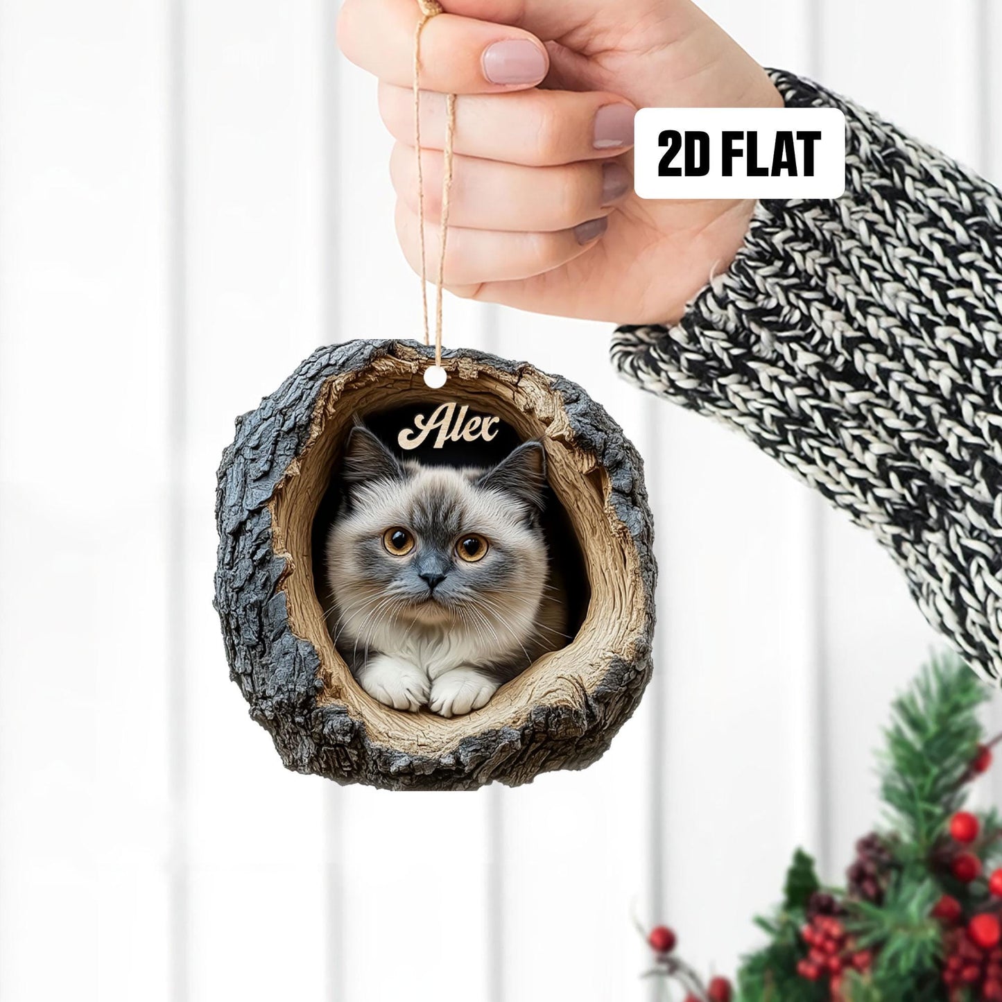 Personalized Cat 2D Flat Ornament, Cat Rearview Mirror Car Accessories, Cat Christmas Ornament, Kitten Ornament, Holiday Gift for Cat Lover