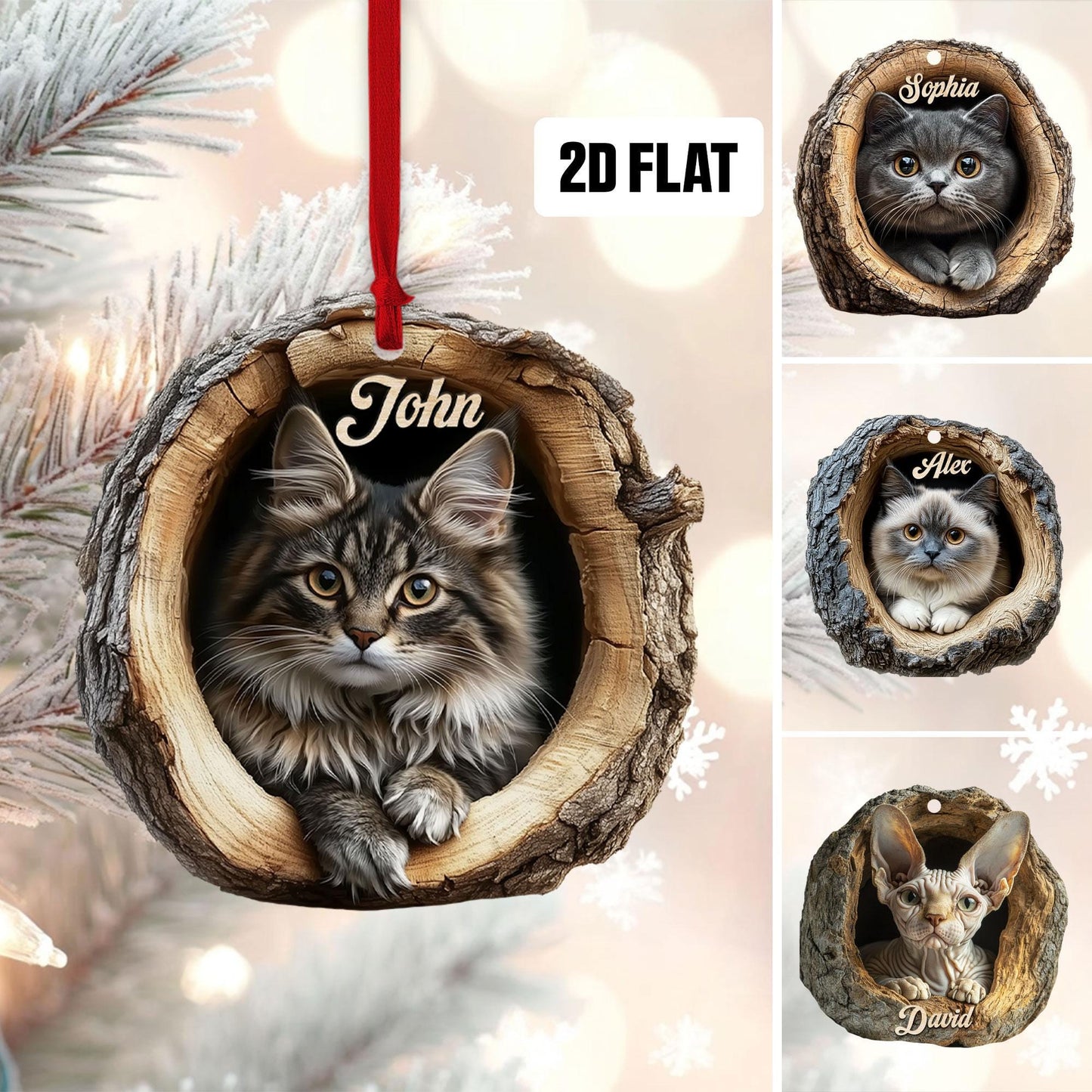 Personalized Cat 2D Flat Ornament, Cat Rearview Mirror Car Accessories, Cat Christmas Ornament, Kitten Ornament, Holiday Gift for Cat Lover