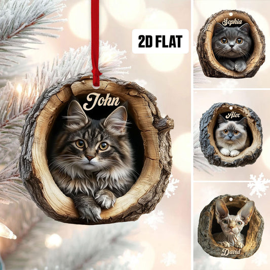 Personalized Cat 2D Flat Ornament, Cat Rearview Mirror Car Accessories, Cat Christmas Ornament, Kitten Ornament, Holiday Gift for Cat Lover