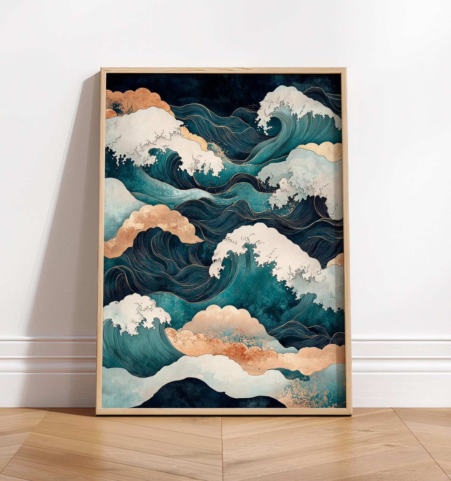 Japanese Ocean Wave Print: Ukiyo-e Style Japandi Art