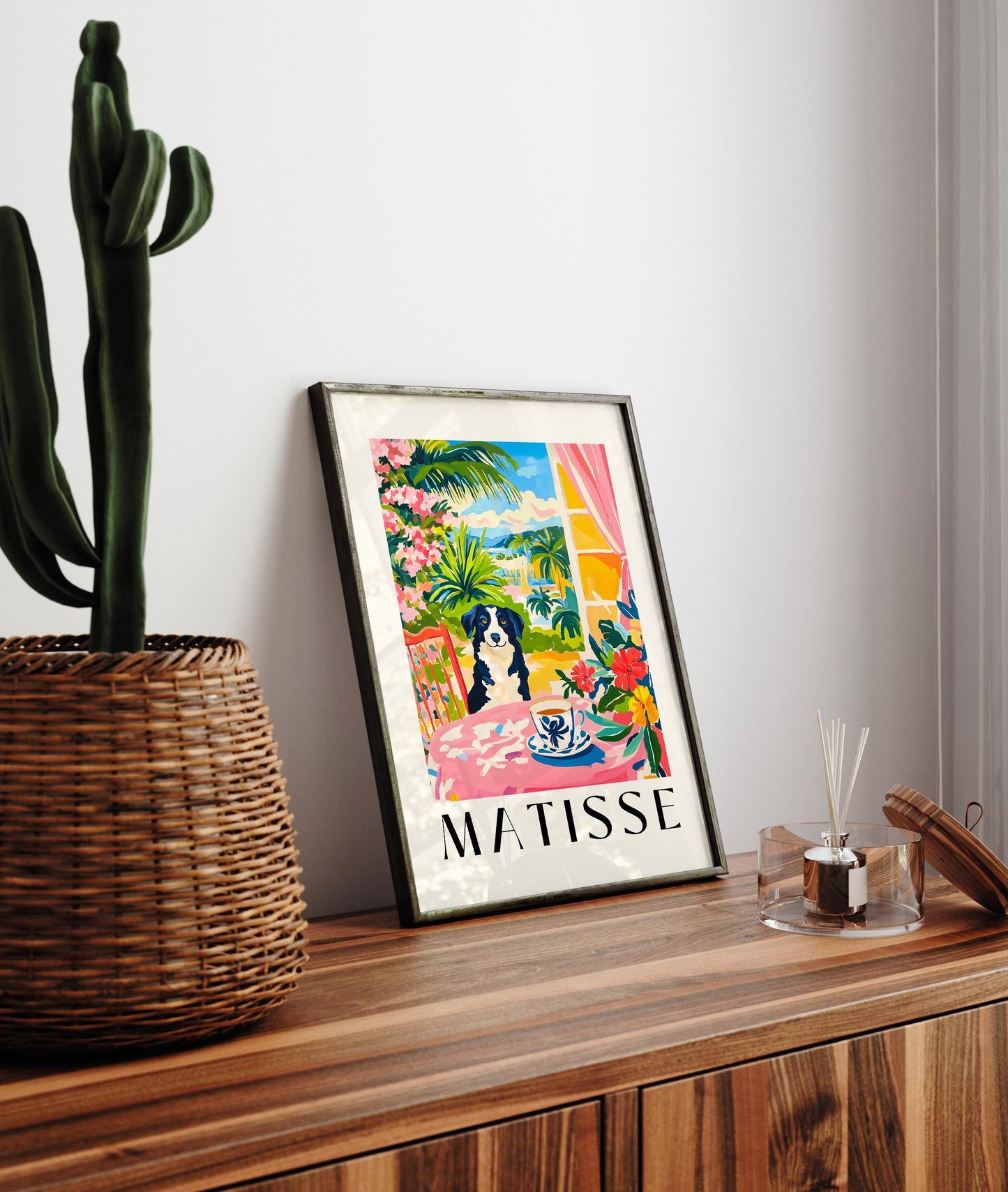 Border Collie Matisse Print: Funny Dog & Coffee Kitchen Art