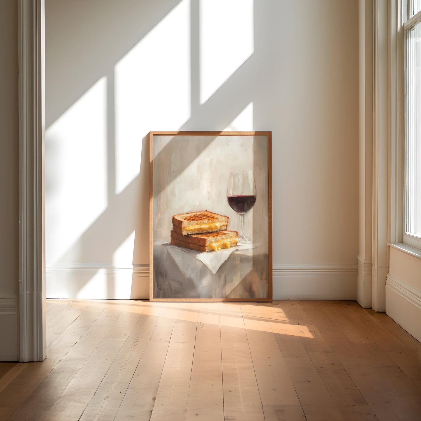 Grilled Cheese and Red Wine Art Print | Cute Quirky Whimsical | Cocktail Art Bar Cart Decor | Grilled Cheese Art Gift | Trendy Home Wall Art