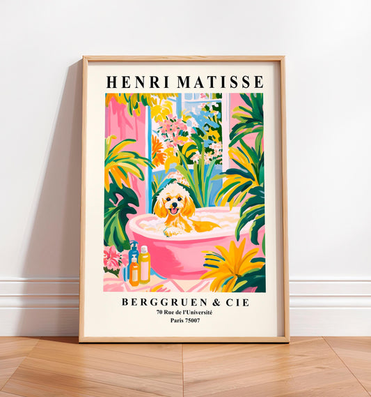 Toy Poodle Art: Pink Bathroom Print, Henri Matisse Style