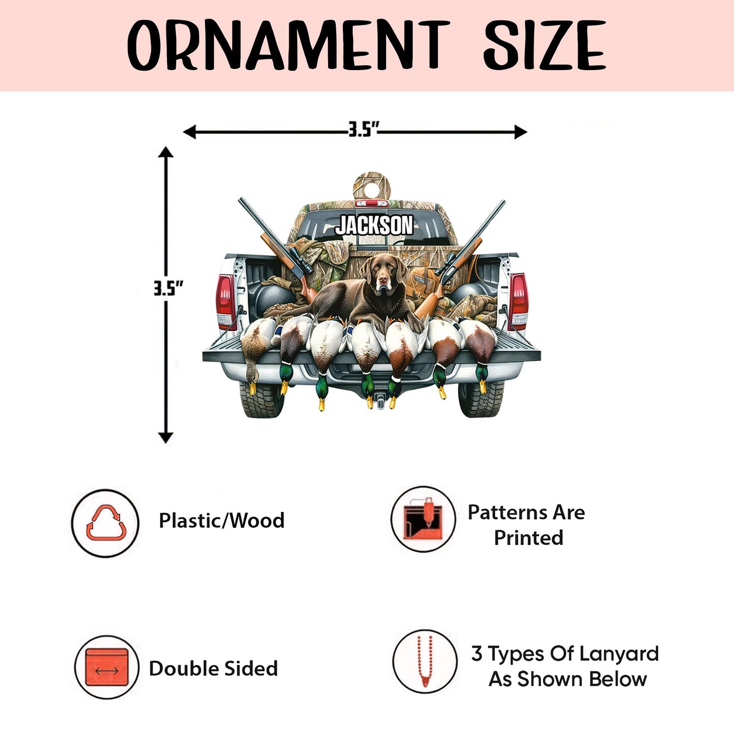 Personalized Hunting Flat Ornament, Custom Name Christmas Tree Ornament, Duck Hunting Christmas Ornament, Xmas Gift for Dad, Husband