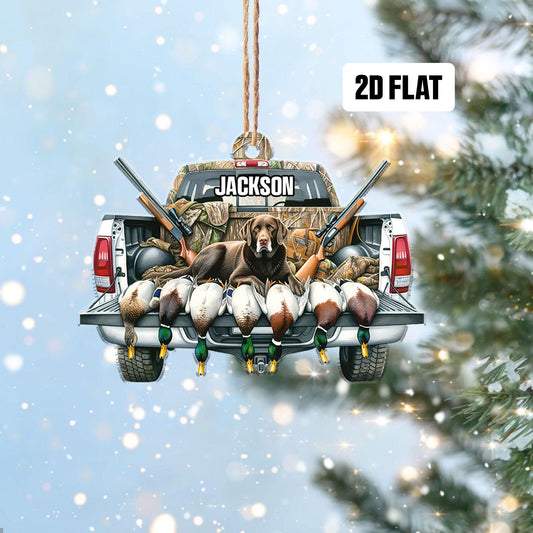 Personalized Hunting Flat Ornament, Custom Name Christmas Tree Ornament, Duck Hunting Christmas Ornament, Xmas Gift for Dad, Husband
