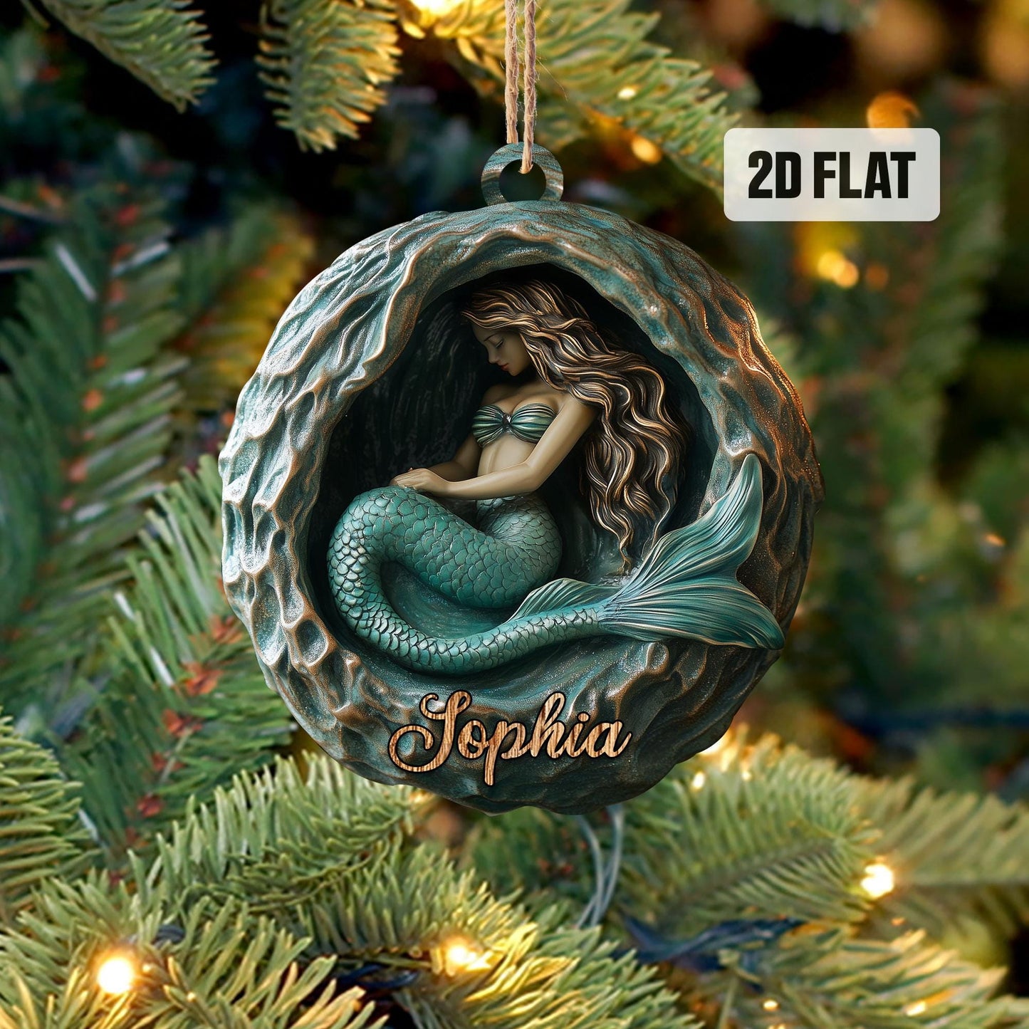 Personalized Mermaid 2D Flat Ornament, Custom Mermaid Christmas Tree Ornament, Mermaid Christmas Decor, Mermaid Girl, Xmas Gift for Girls