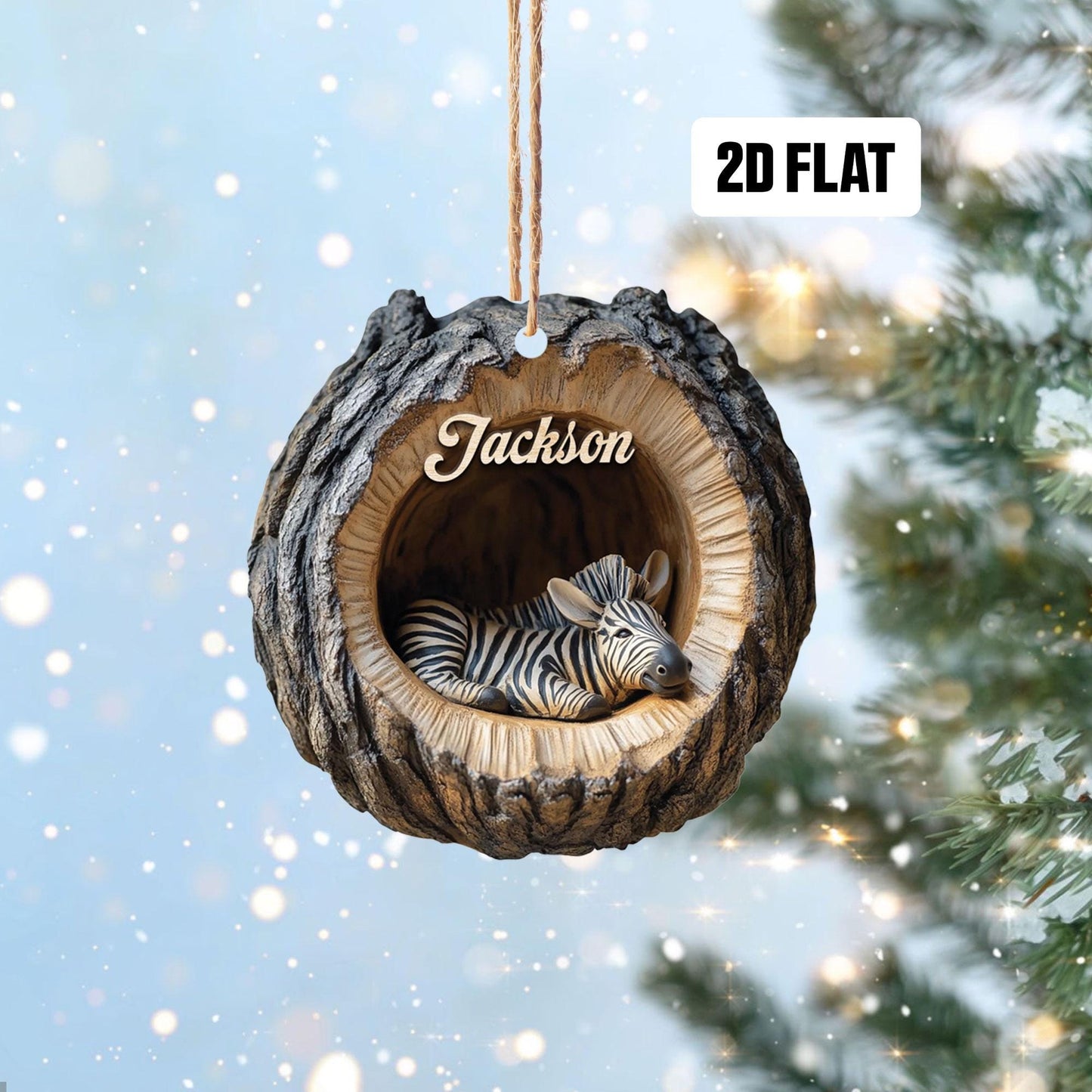 Personalized Zebra 2D Flat Ornament, Zebra Rearview Mirror Car Accessories, Zebra Christmas Ornament, Holiday Gift for Zebra Lover