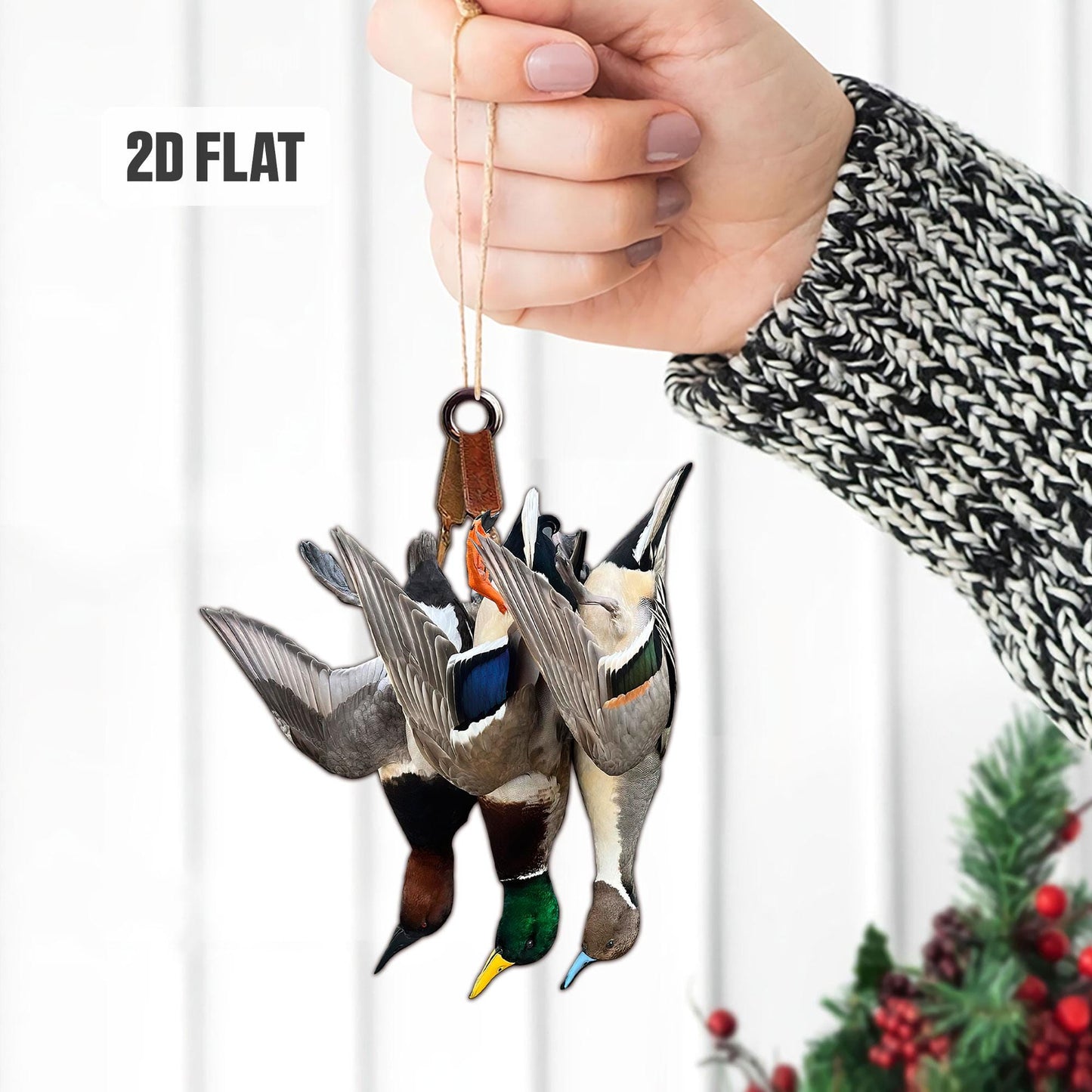 Duck Hunting Flat Ornament, Hunting Rearview Mirror Car Accessories, Hunting Christmas Ornament, Xmas Gift for Dad, Husband, Hunting Lover