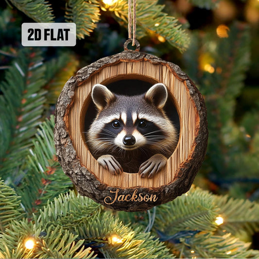 Personalized Racoon 2D Flat Ornament, Racoon Rearview Mirror Car Accessories, Racoon Christmas Ornament, Animal Lover, Racoon Lover Gifts