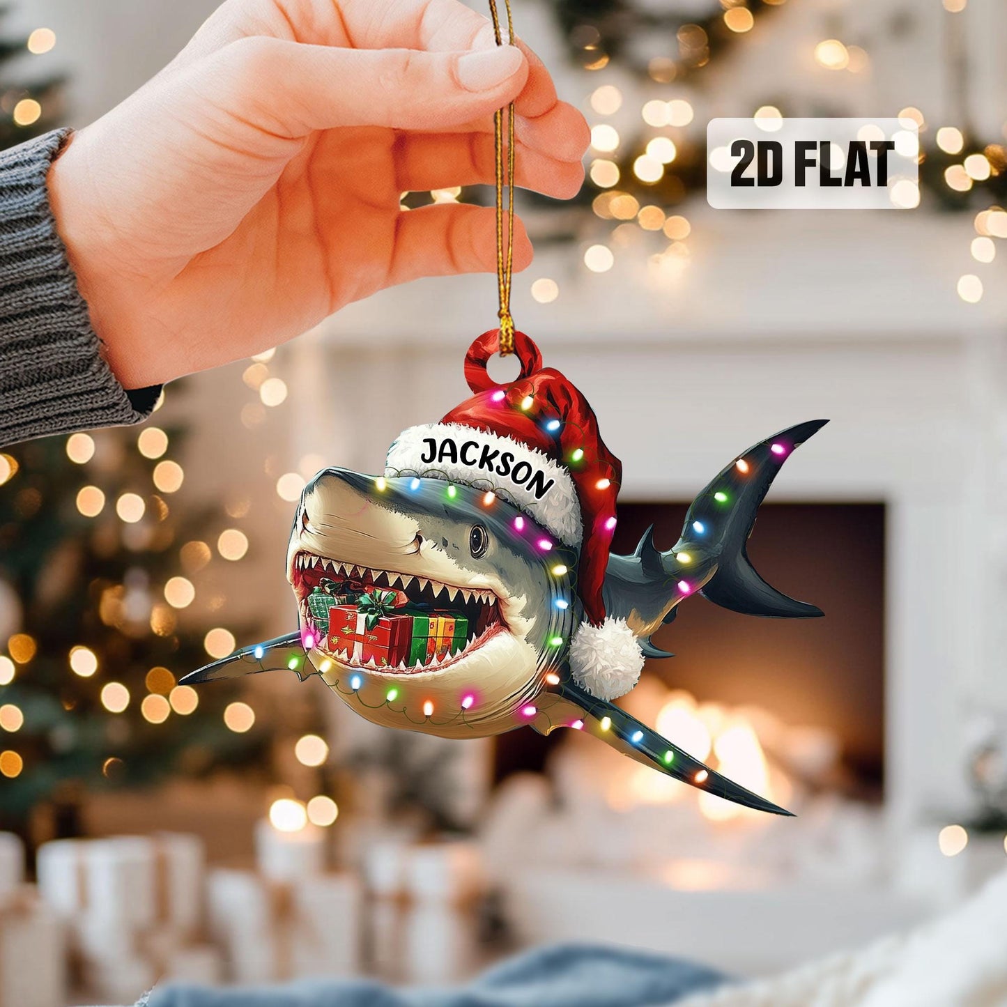 Personalized Shark 2D Flat Ornament, Custom Merry Sharkmas Christmas Tree Ornament, Ocean Christmas Home Decor, Shark Lovers Gift for Kids
