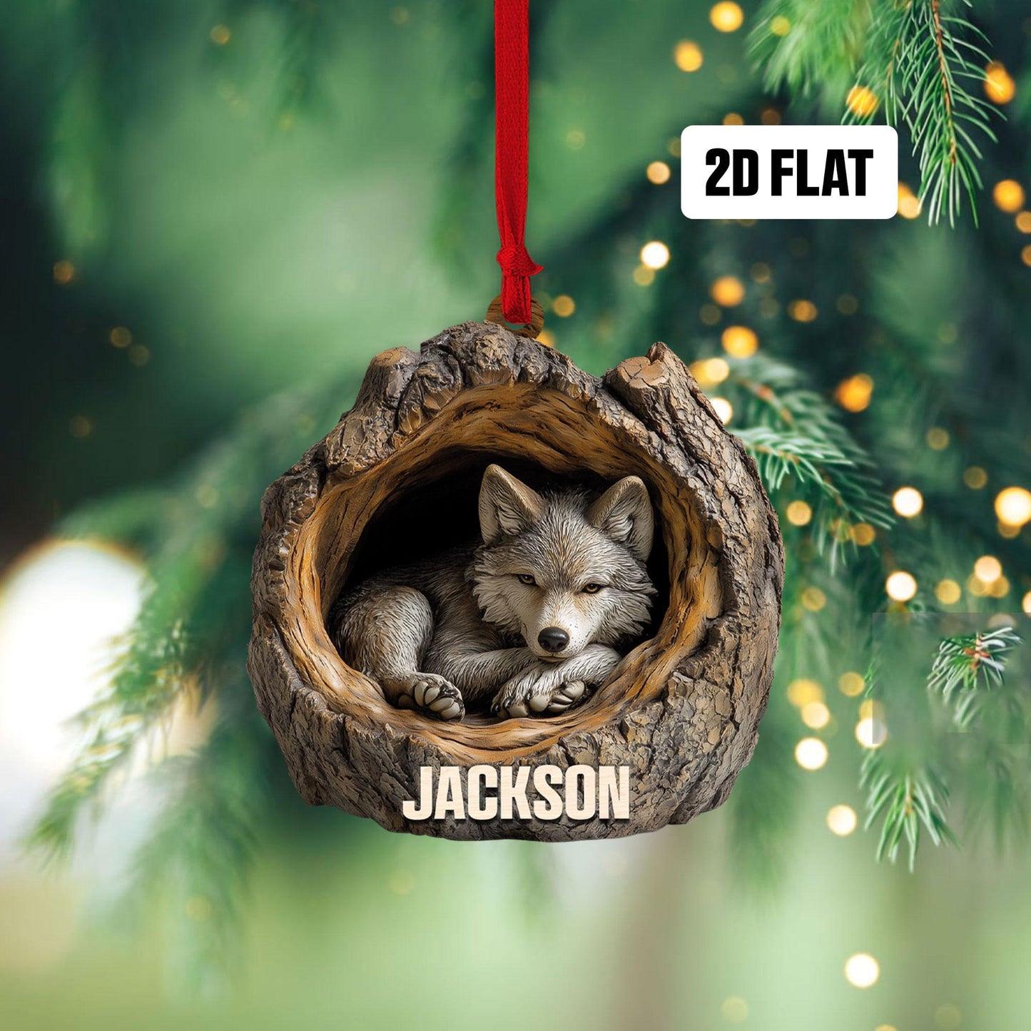 Personalized Wolf 2D Flat Ornament, Wolf Rearview Mirror Car Accessories, Wolf Christmas Ornament, Wolf Ornament,Holiday Gift for Wolf Lover