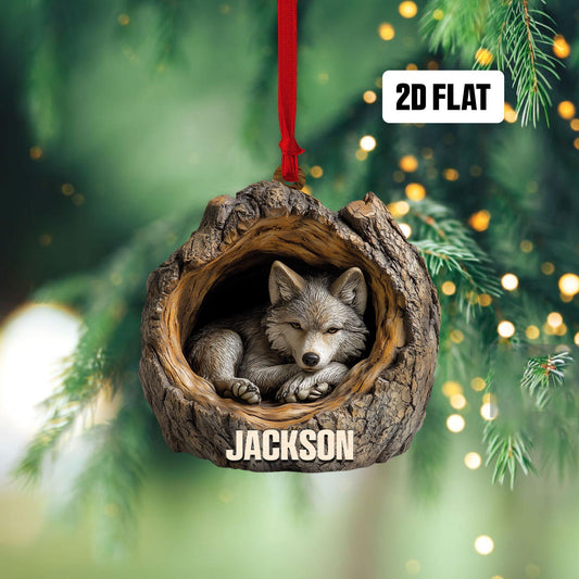 Personalized Wolf 2D Flat Ornament, Wolf Rearview Mirror Car Accessories, Wolf Christmas Ornament, Wolf Ornament,Holiday Gift for Wolf Lover