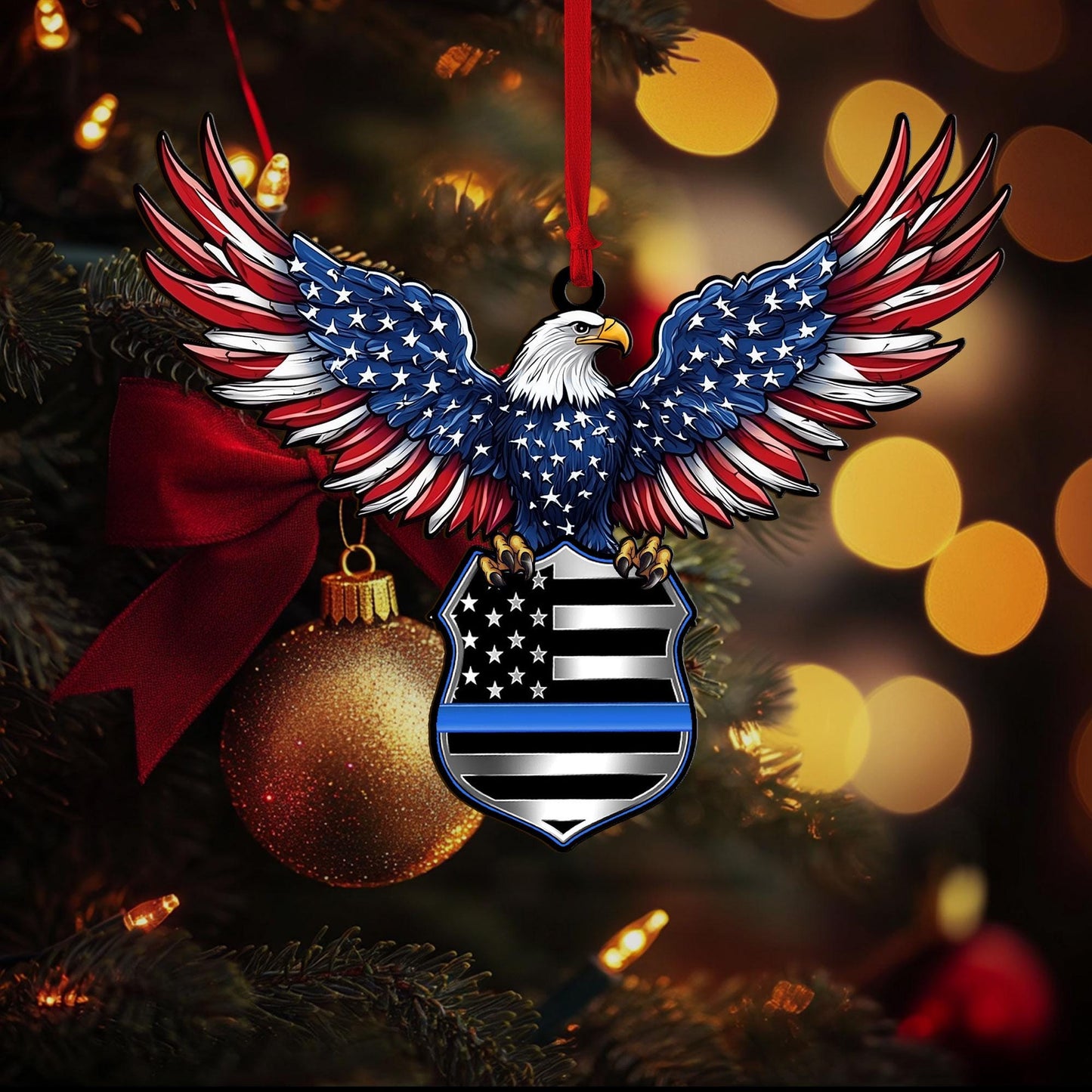 Police Eagle Flat 2D Ornament, Police Rearview Mirror Car Accessories, Thin Blue Line Ornament, Police Officer Gift for Husband, Dad, Son