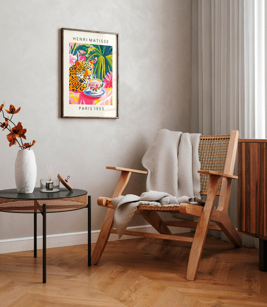 Leopard Drinking Coffee Art Print: Henri Matisse Style Kitchen Decor