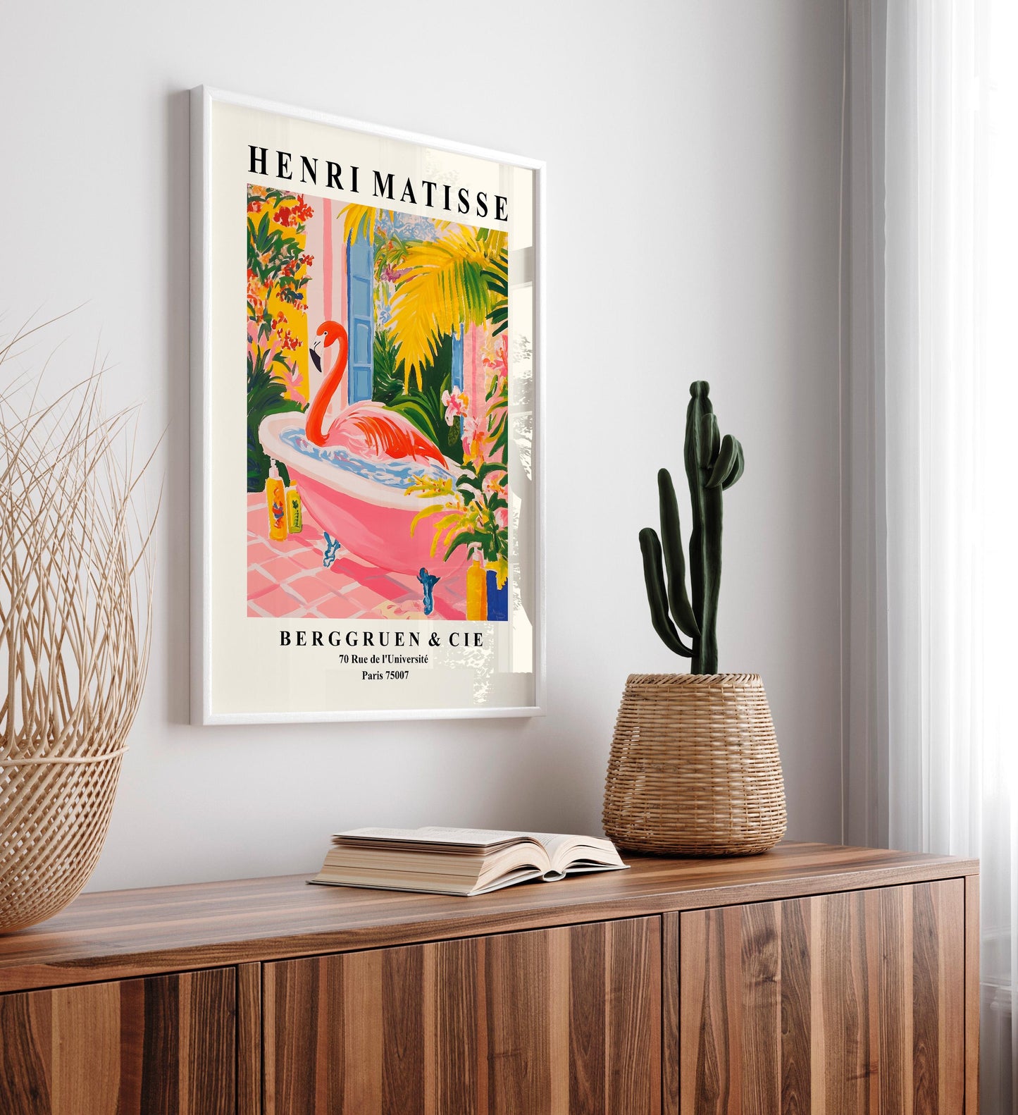Flamingo in Bathtub Art Print: Funny Pink Bathroom Wall Decor