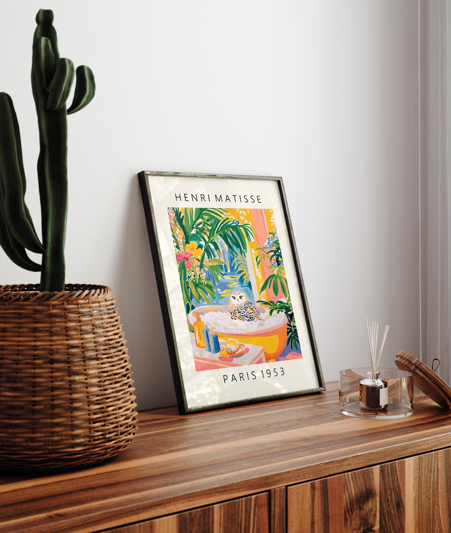 Snowy Owl in Bathtub Art Print: Funny Bathroom Decor