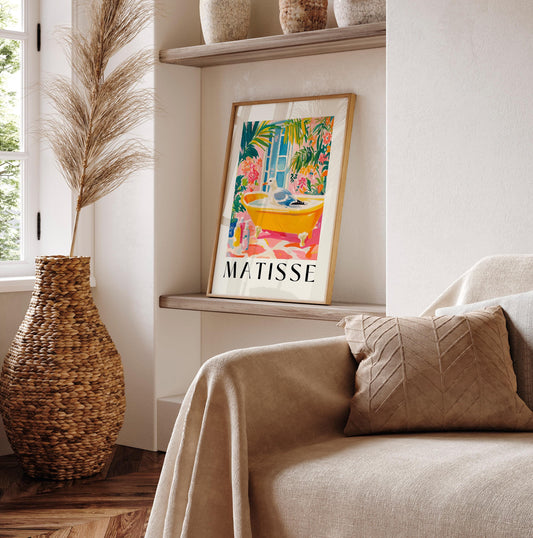 Seagull in Bathtub Art Print: Funny Matisse Style Bathroom Decor