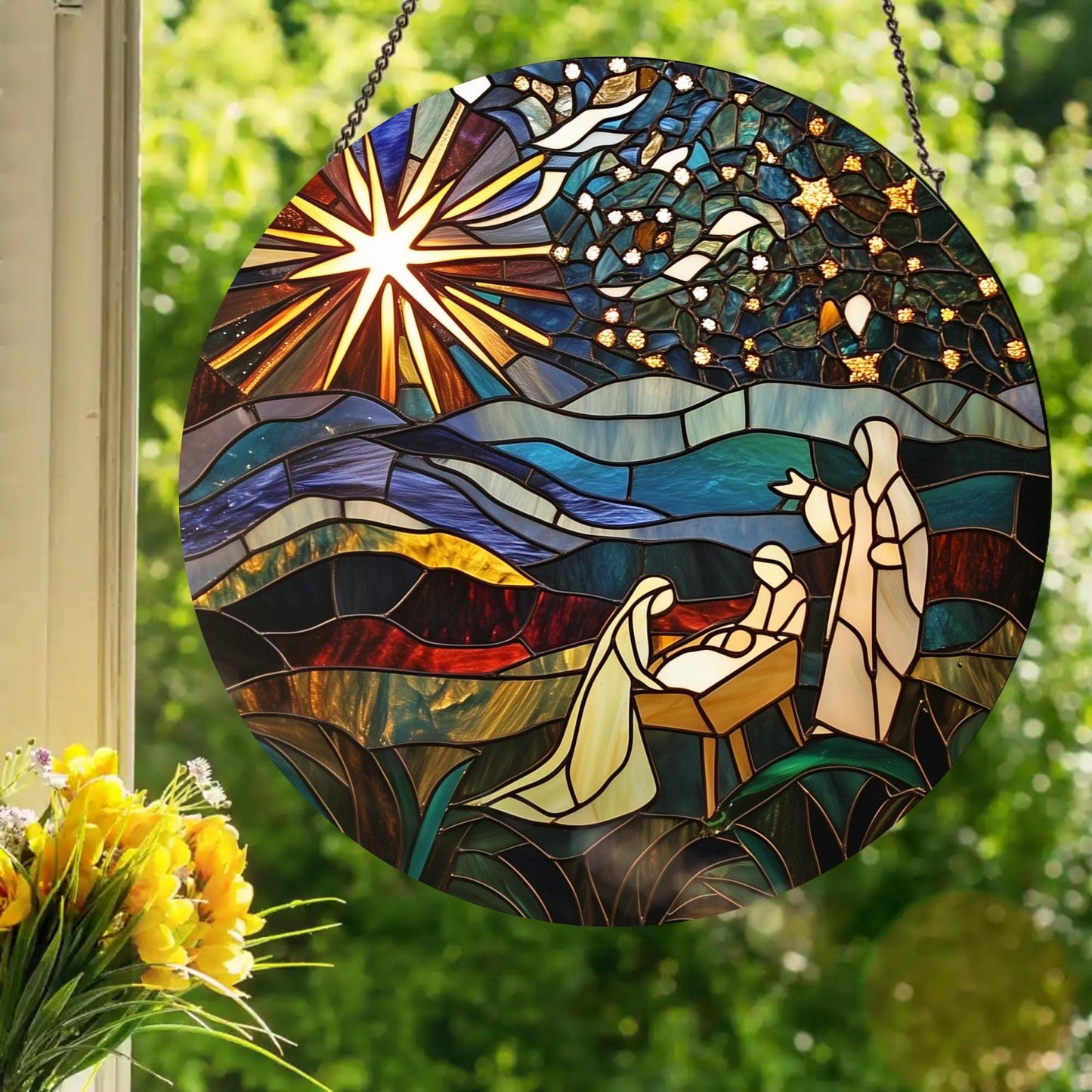 Nativity: Stained Glass Style Window Hanging