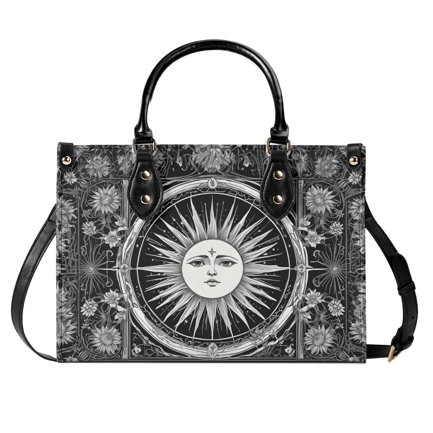 Black White Sun Tarot Inspired Designer Bag Cute Crossbody Bag Unique Purse Cute Purse, Luxury Bag Vegan Leather Bags Printed Designer Bag