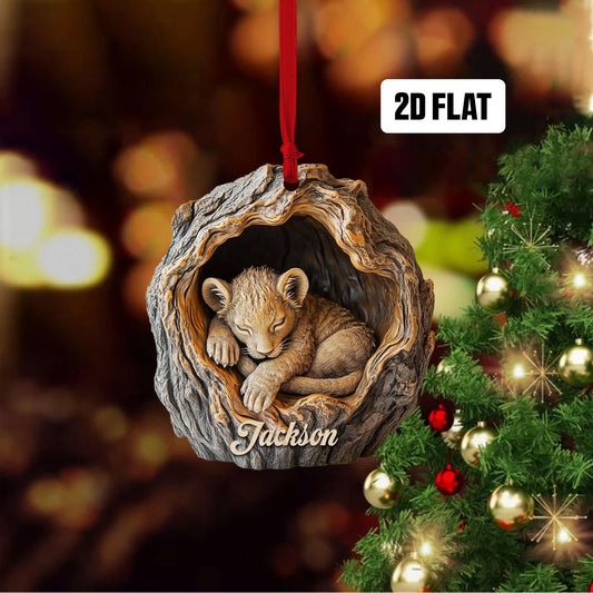 Personalized Lion 2D Flat Ornament, Custom Name Christmas Tree Ornament, Lion Baby Christmas Home Decor, Xmas Gift for Lion Lover