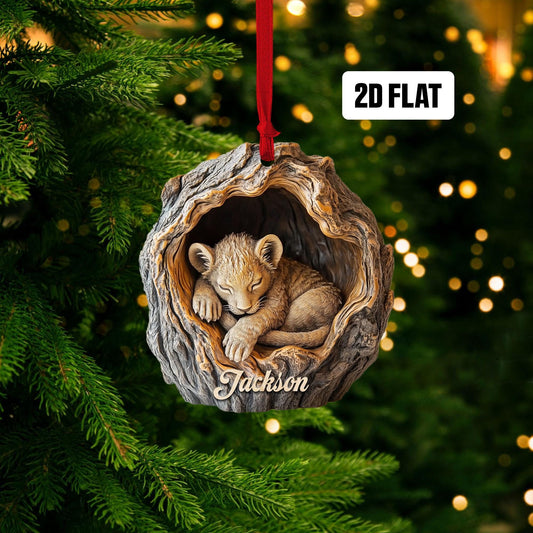 Personalized Lion 2D Flat Ornament, Custom Name Christmas Tree Ornament, Lion Baby Christmas Home Decor, Xmas Gift for Lion Lover