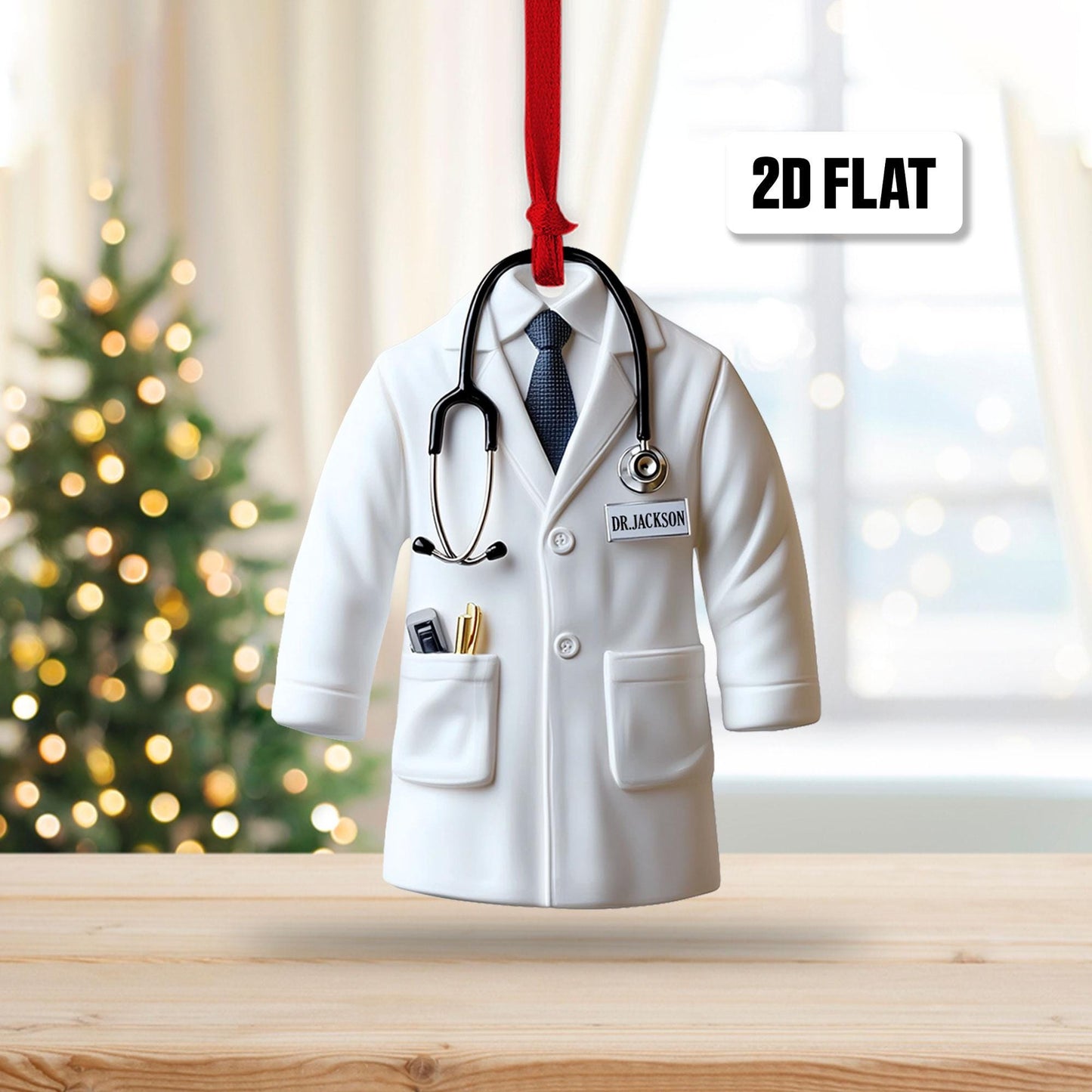 Personalized Doctor 2D Flat Ornament, Custom Christmas Ornament, Healthcare Worker gift, Dr Ornament, Medical Grad Gift, Gift for Dad