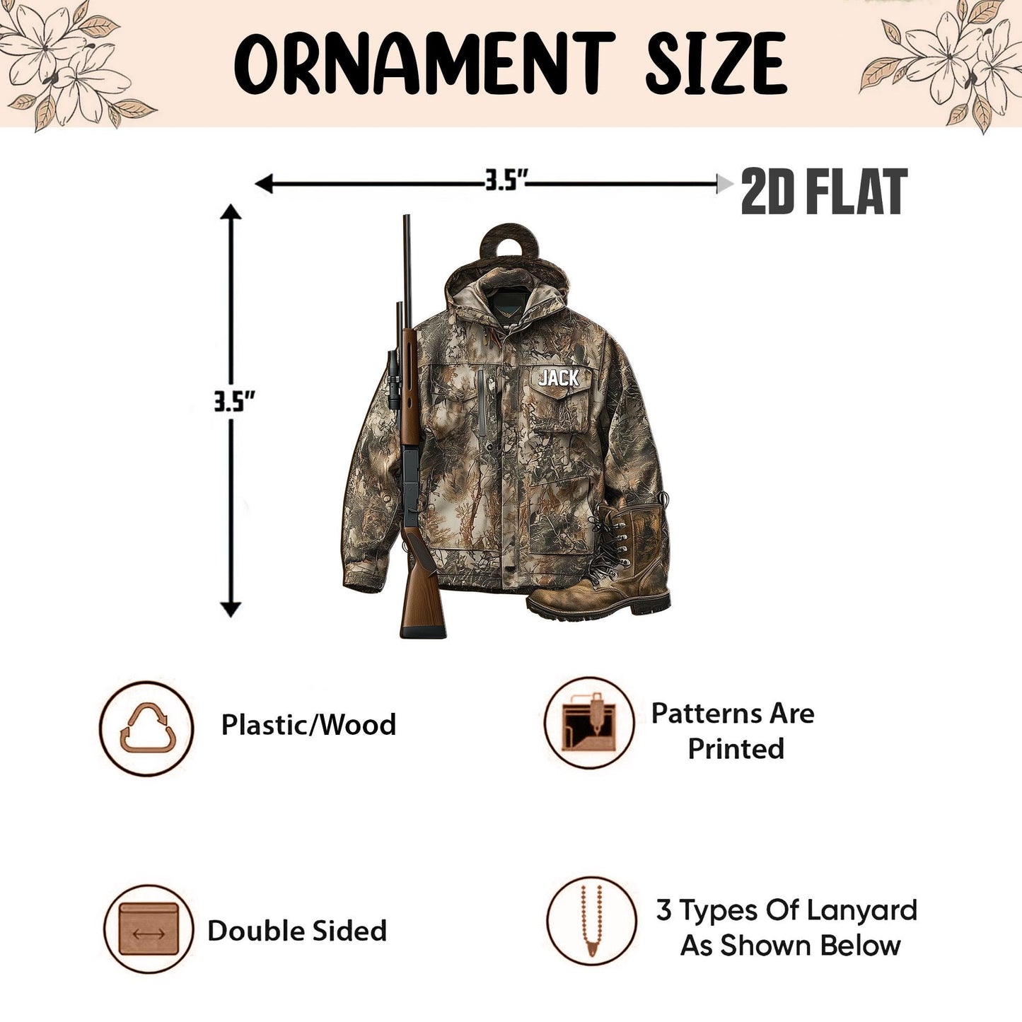 Personalized Hunting 2D Flat Ornament, Custom Hunting Christmas Tree Ornament, Hunting Vest  Christmas Decor, Gift for Hunter, Dad, Husband