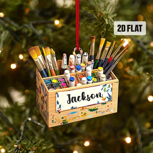 Personalized Artist 2D Flat Ornament, Custom Artist Christmas Tree Ornament, Art Teacher Ornament,   Xmas Gift For Artist, Painters Gift