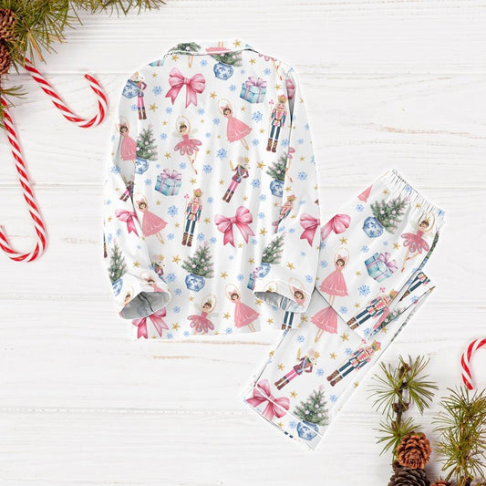 Nutcracker Coquette Christmas Pajamas Set, Pink Fairy Holiday Pajamas, Nutcracker Ballet Xmas Pajamas, Christmas Party Gift
