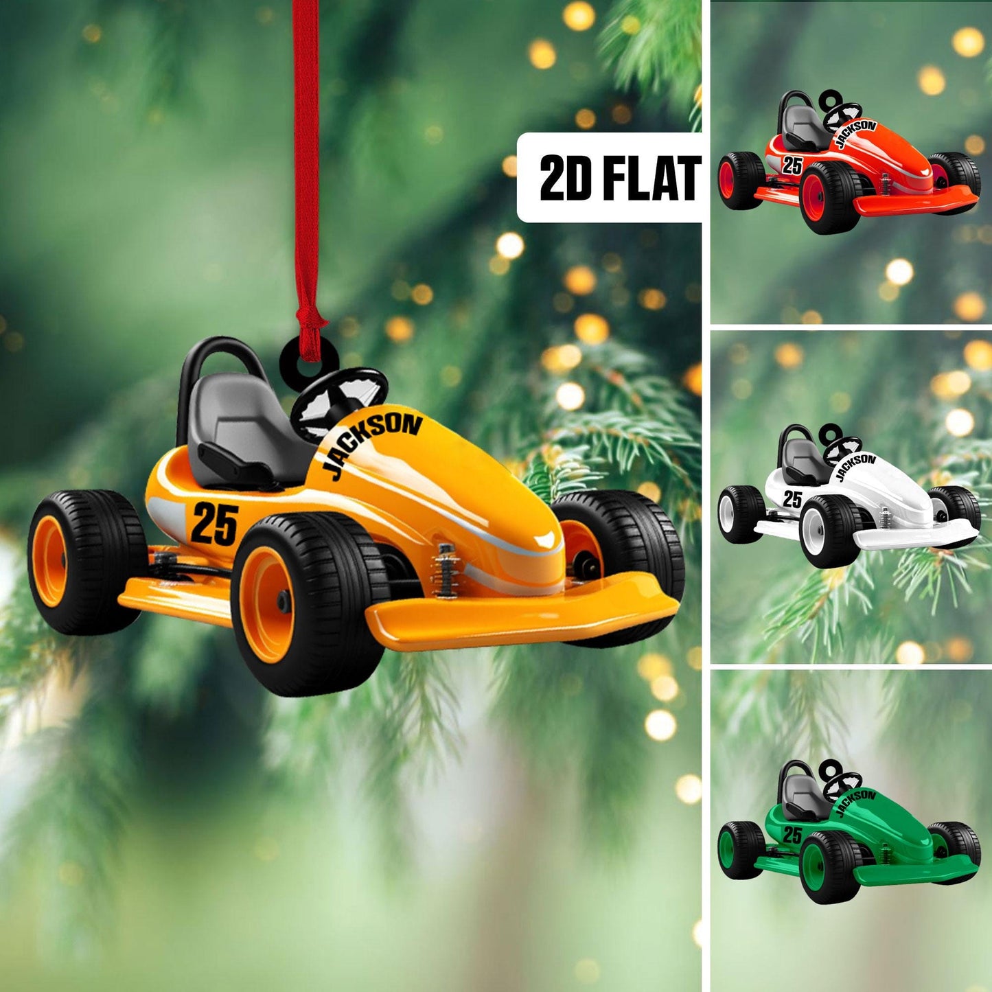 Personalized Go-Kart Racing 2D Flat Ornament, Custom Go-Kart Racing Christmas Tree Ornament, Go-Kart Racing Christmas Home Decor Gift