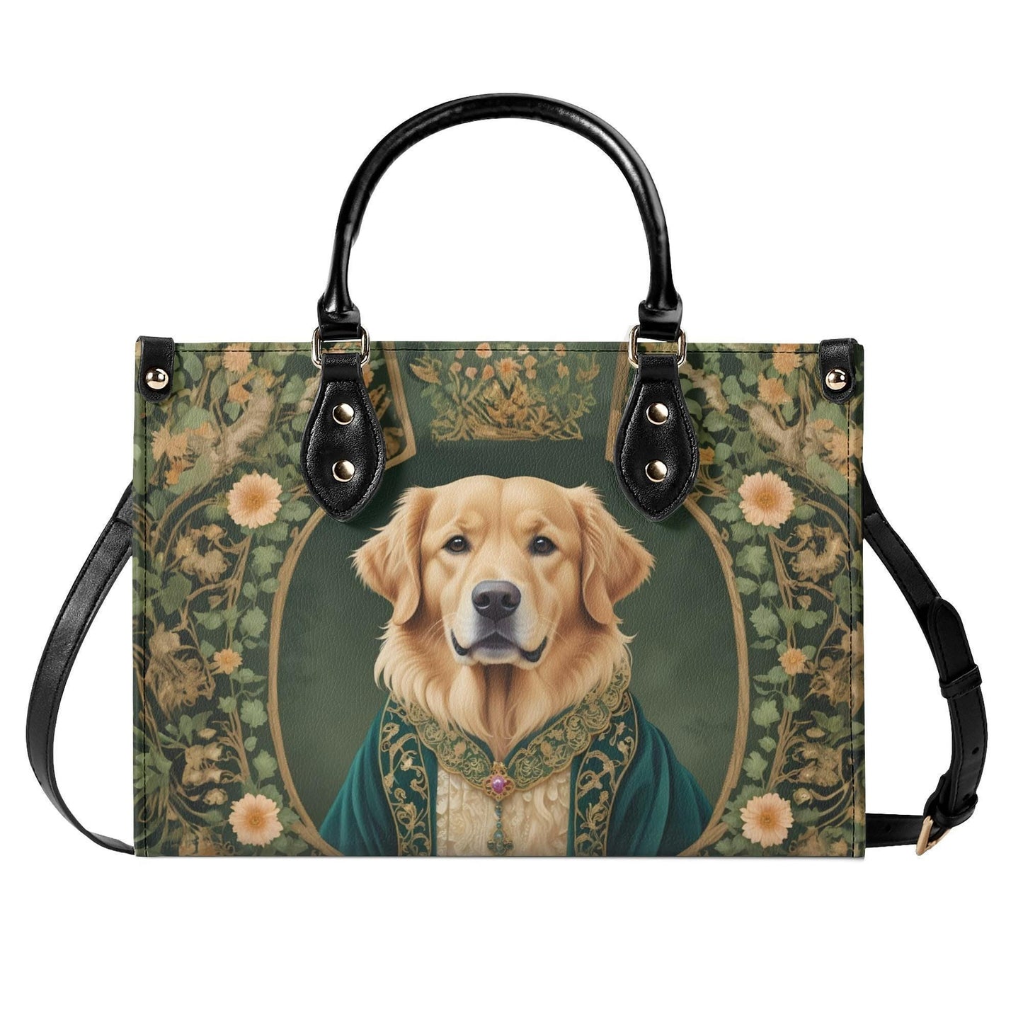 Noble Golden Retriever in Velvet Robe - Art Nouveau Regal Dog Portrait Bag Cute Crossbody Bag Unique Purse Cute Purse, Luxury Bag