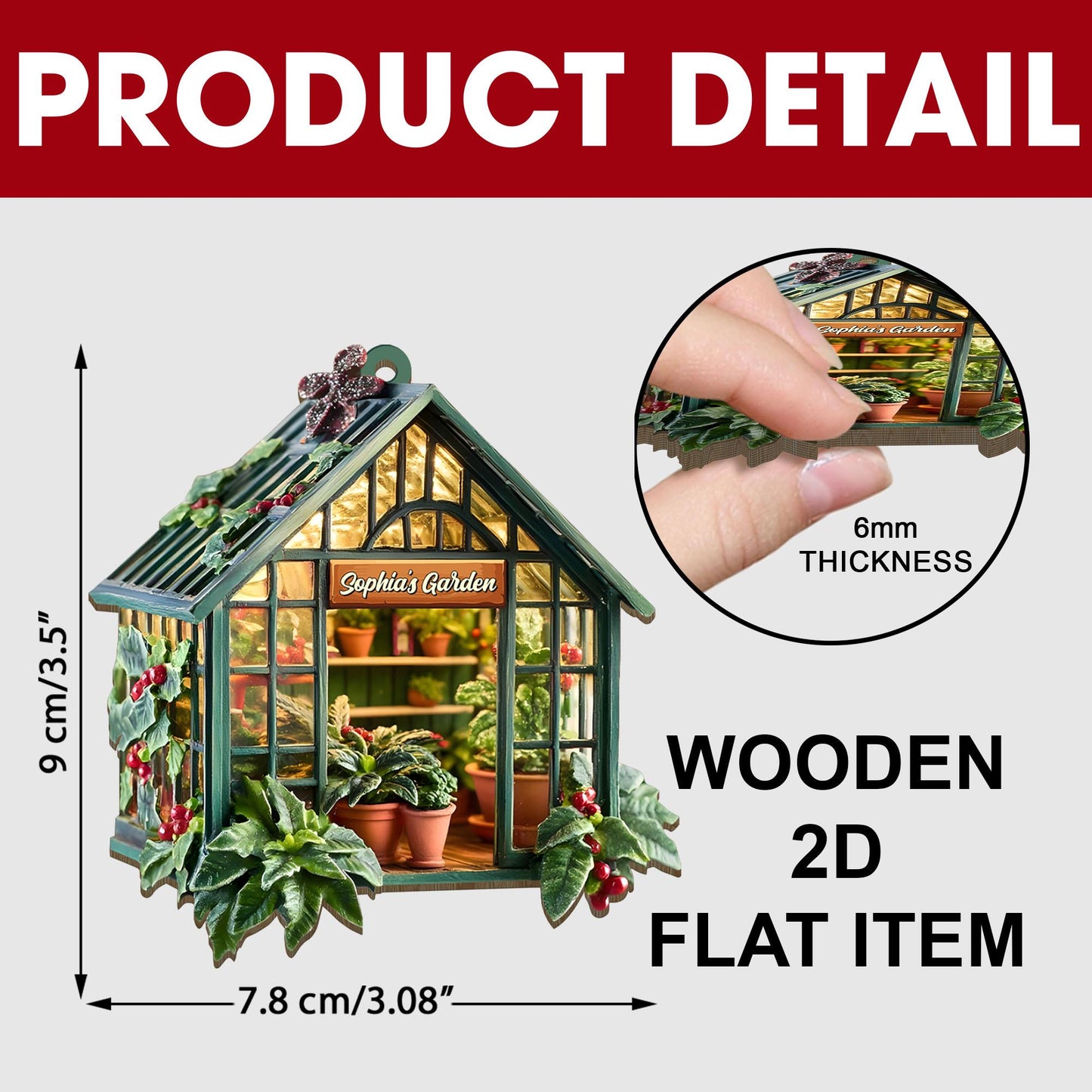Personalized Greenhouse Christmas Tree Ornament, Gift for Plant Lovers, Garden House Ornament, Greenhouse 2D Flat Ornament, Plants Grow Gift