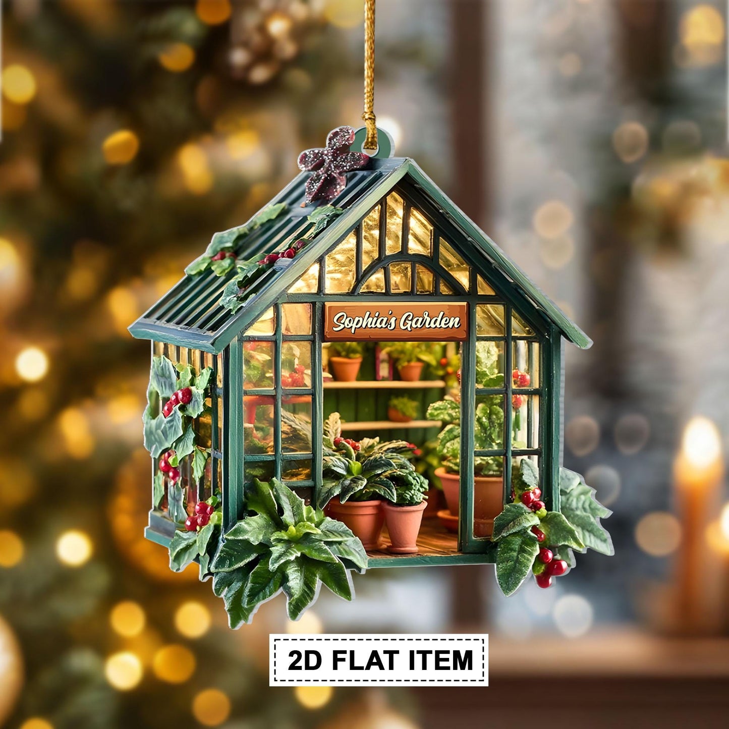 Personalized Greenhouse Christmas Tree Ornament, Gift for Plant Lovers, Garden House Ornament, Greenhouse 2D Flat Ornament, Plants Grow Gift