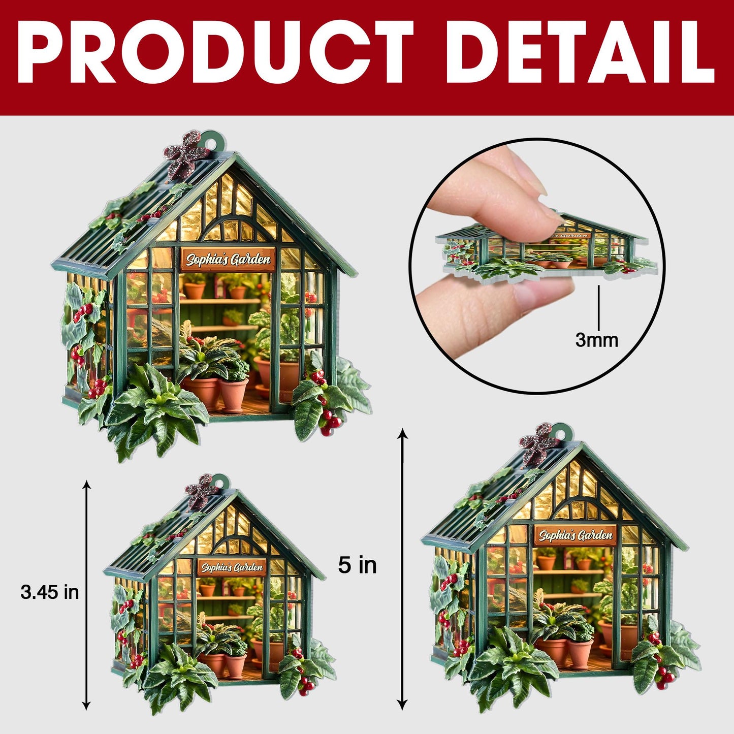 Personalized Greenhouse Christmas Tree Ornament, Gift for Plant Lovers, Garden House Ornament, Greenhouse 2D Flat Ornament, Plants Grow Gift
