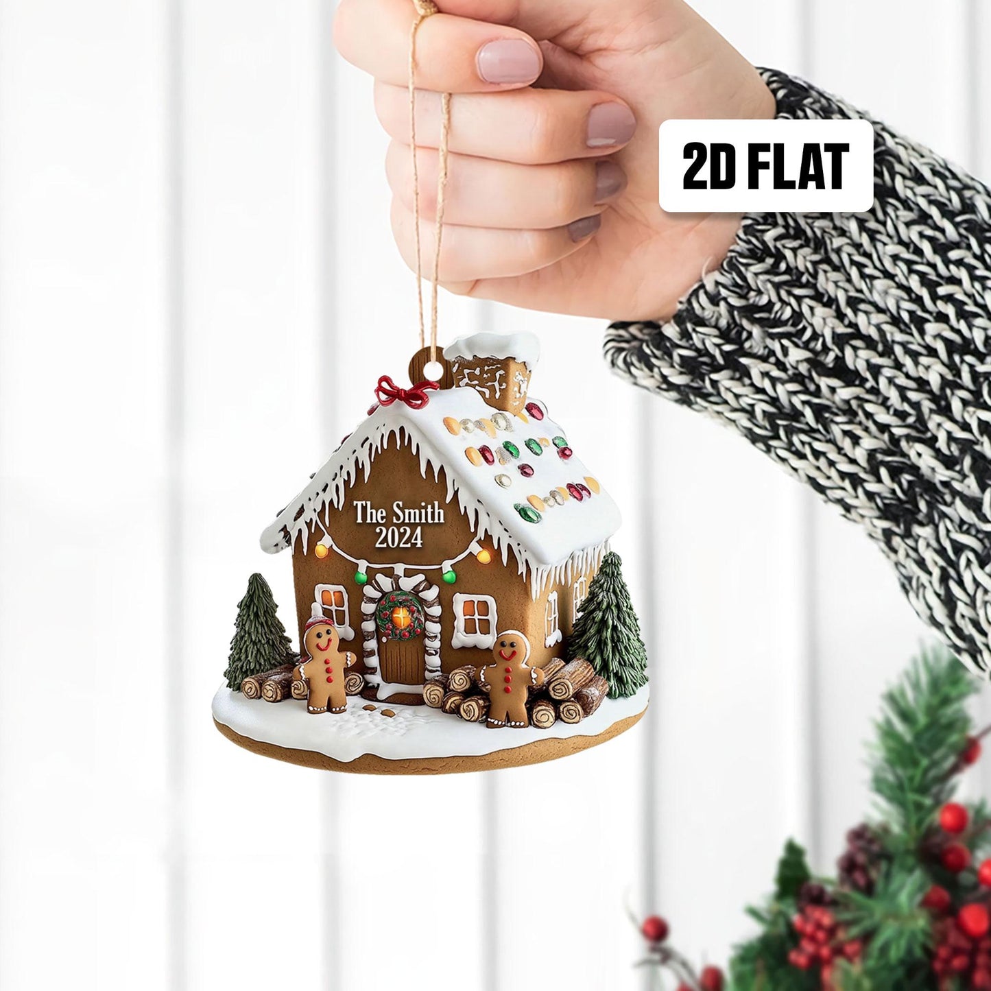 Personalized Gingerbread House 2D Flat Ornament, Custom Family Name Christmas Ornament, Family Christmas Gifts, Home Decor Gift for Him, Her