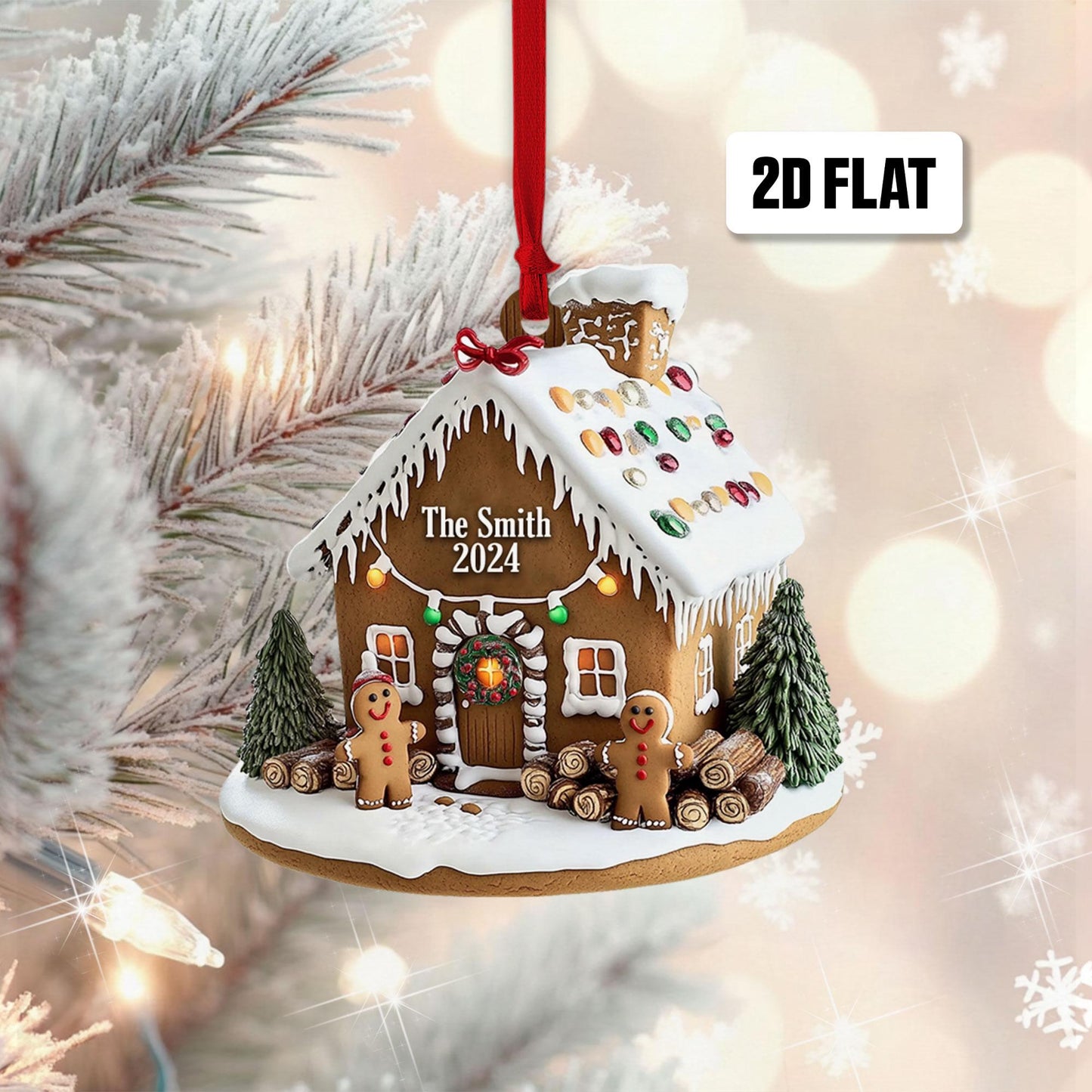 Personalized Gingerbread House 2D Flat Ornament, Custom Family Name Christmas Ornament, Family Christmas Gifts, Home Decor Gift for Him, Her