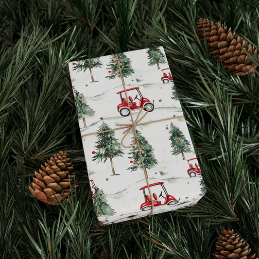 Golf Cart Wrapping Paper Christmas Holiday Golf Lovers Gift Wrap Roll, Glossy Wrapping Paper Golf Gift Wrapping Roll Golfer Gifts
