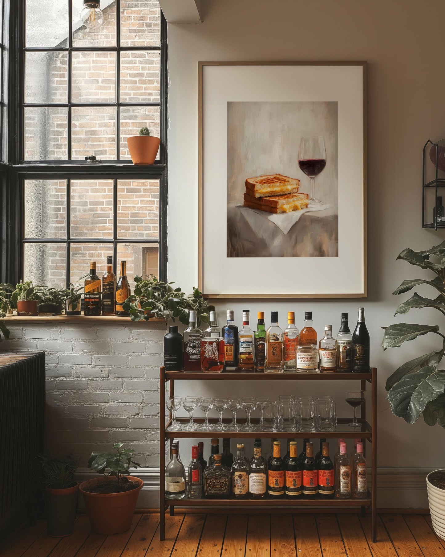 Grilled Cheese and Red Wine Art Print | Cute Quirky Whimsical | Cocktail Art Bar Cart Decor | Grilled Cheese Art Gift | Trendy Home Wall Art