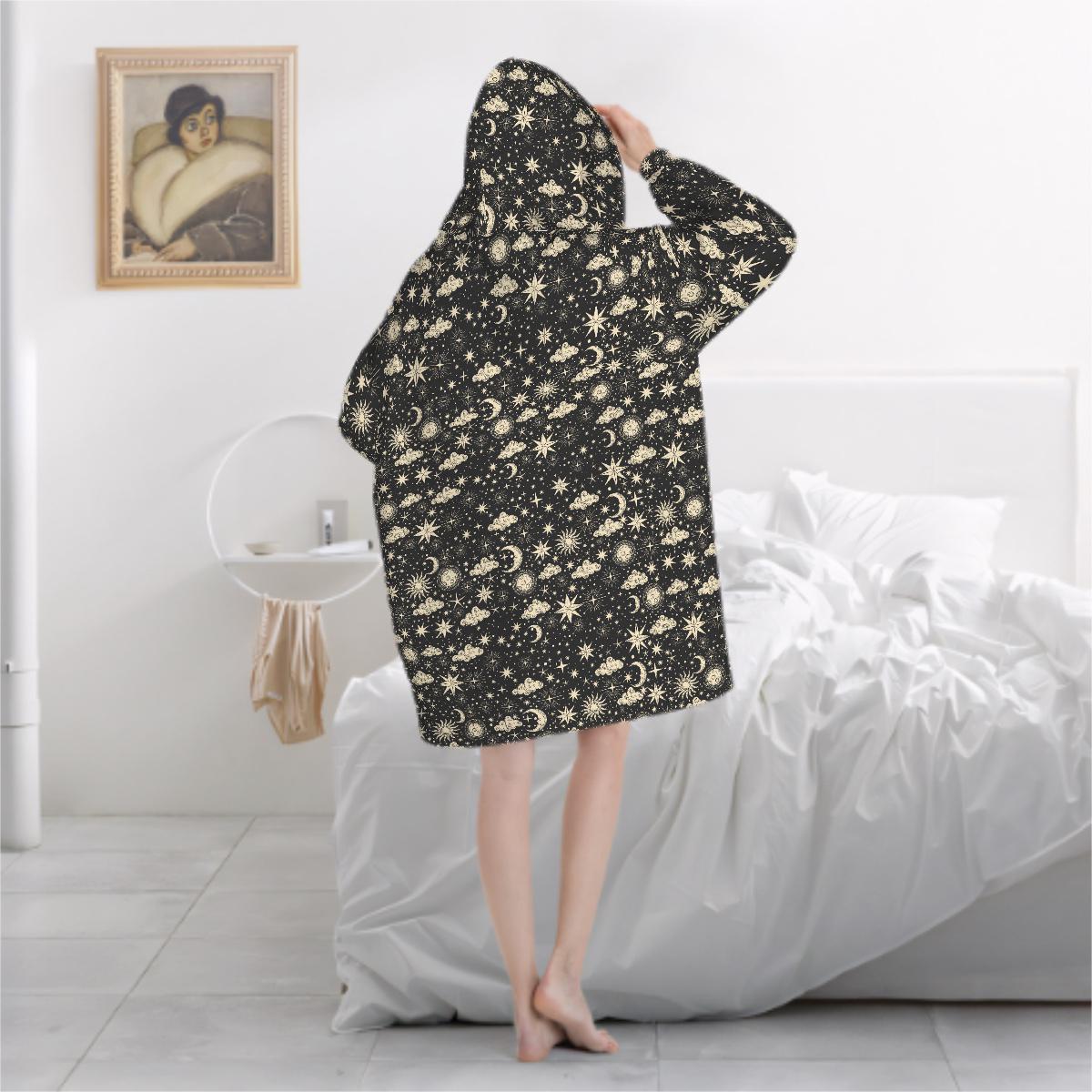 Celestial Moon Blanket Hoodie, Boho Hooded Jumper, Black Witchy Women's Fashion, Gothic Winter Fall Accessory
