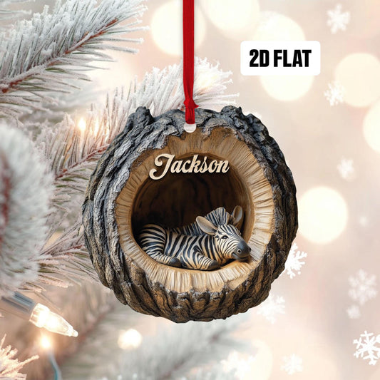 Personalized Zebra 2D Flat Ornament, Zebra Rearview Mirror Car Accessories, Zebra Christmas Ornament, Holiday Gift for Zebra Lover