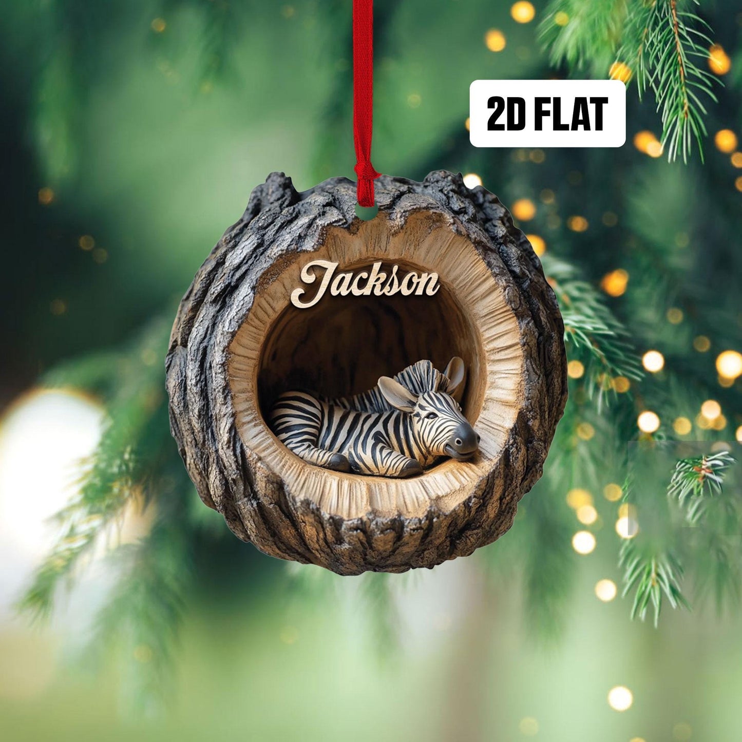 Personalized Zebra 2D Flat Ornament, Zebra Rearview Mirror Car Accessories, Zebra Christmas Ornament, Holiday Gift for Zebra Lover