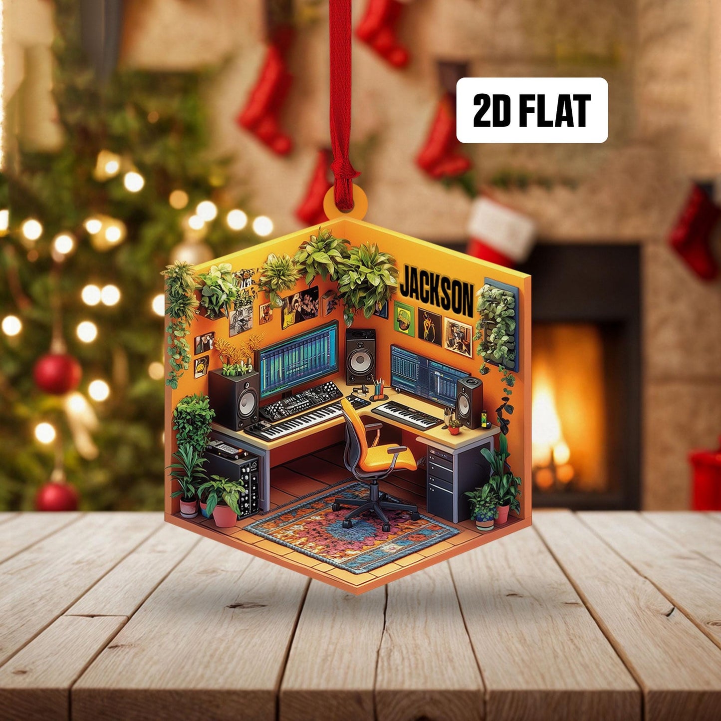 Personalized Music Room 2D Flat Ornament, Custom Christmas Ornament, Music Room Ornament, Music Studio Ornament, Musician Christmas Gift