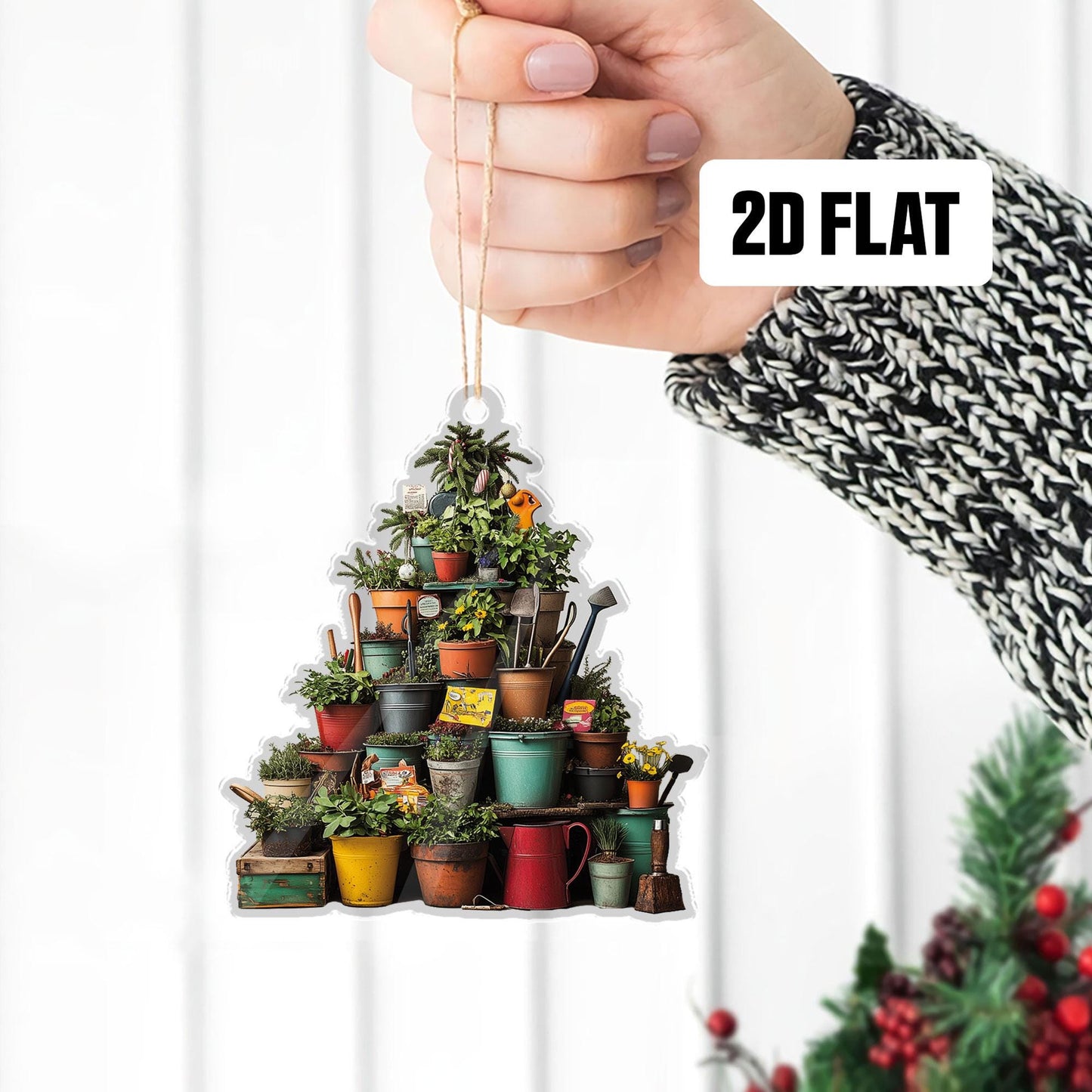 Garden 2D Flat Ornament, Greenhouse Rearview Mirror Car Accessories, Garden House Christmas Tree Ornament, Plant Lover Gift for Her, Him