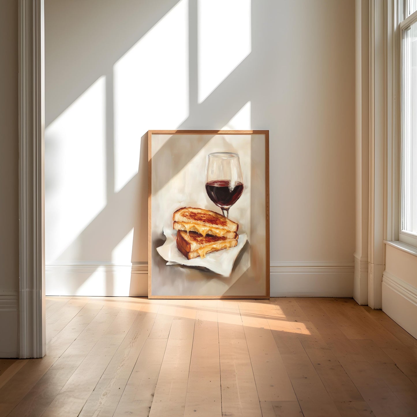 Grilled Cheese and Red Wine Art Print | Cute Quirky Whimsical | Cocktail Art Bar Cart Decor | Grilled Cheese Art Gift | Trendy Home Wall Art