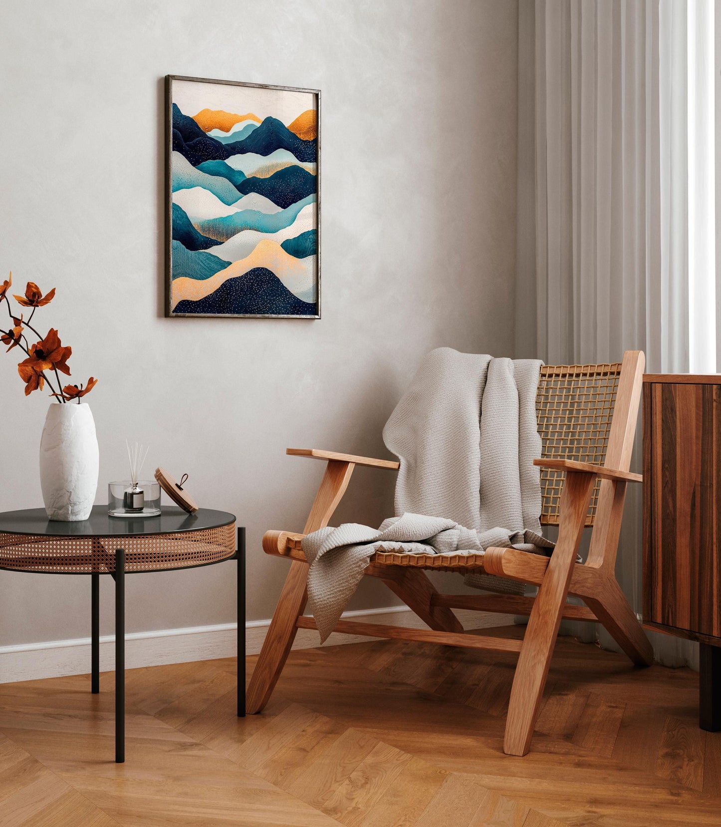 Hokusai Ukiyo-e Japanese mountains wall art, Japandi home decor, Landscape poster, Blue green print