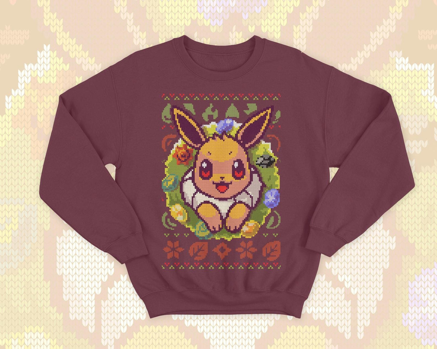 Eeveelution gamer Ugly Christmas - Cute and Kawaii sweatshirt gift - video game monster - Evolution stones - moon - sun - pixel art