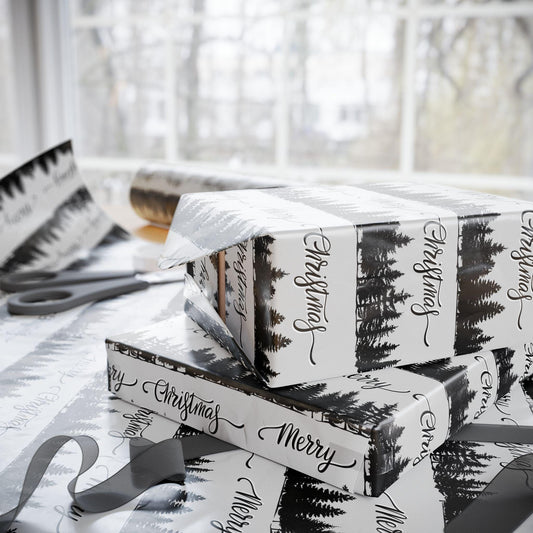 Black Tree Christmas Gift Wrapping Papers - Retro Christmas Gift wrap - Masculine Classic Gift Wrap